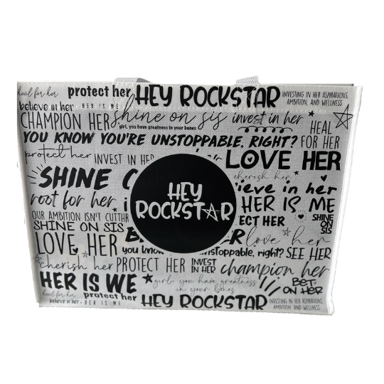 Hey Rockstar Black & White Vinyl Tote Bag