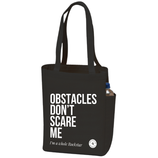 "Obstacles Don't Scare Me" Black Fabric Tote Bag